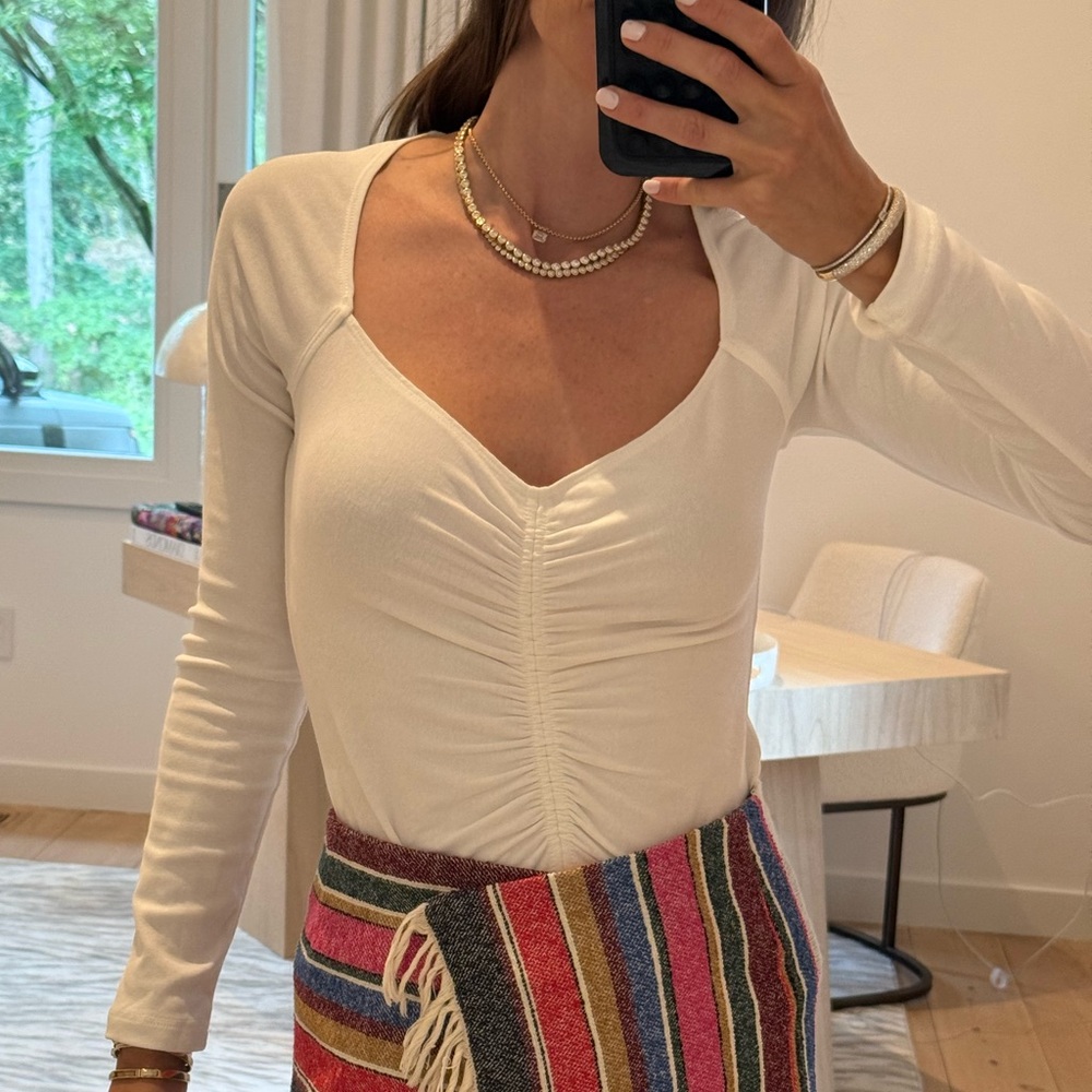 A.L.C. Cream Ruched Long Sleeve Blouse
